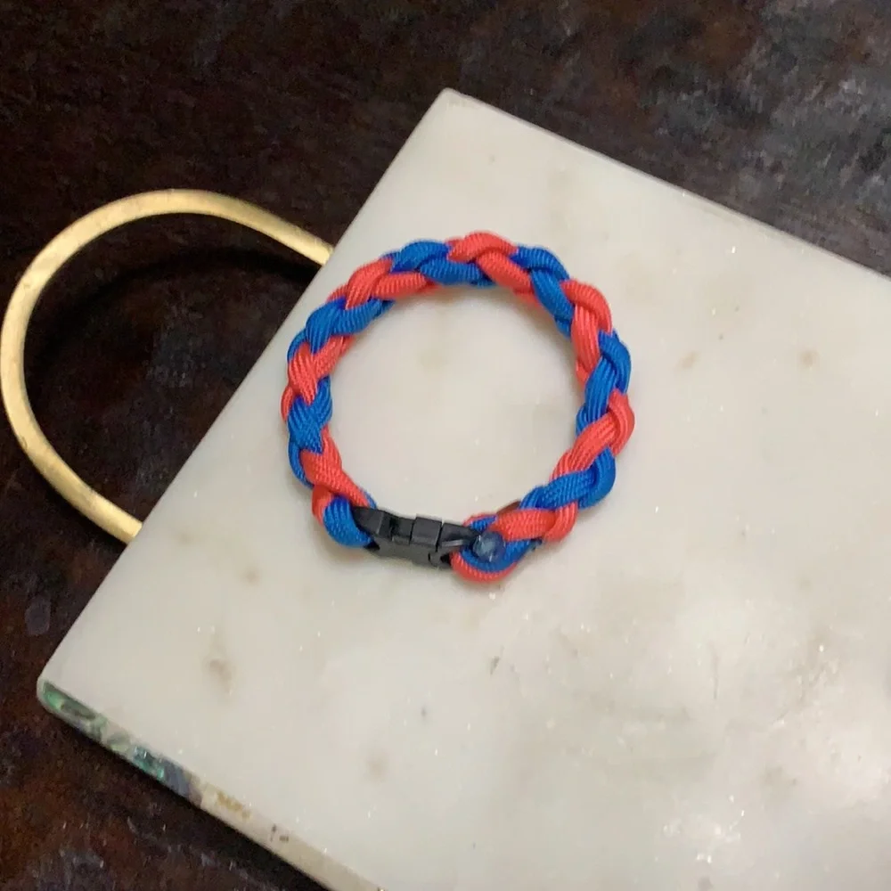 Pink and blue woven Paracord bracelet